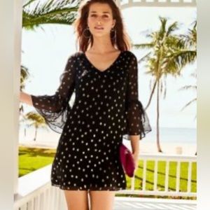 Lilly Pulitzer Caroline Silk Tunic Dress Onyx Starry Clip Chiffon